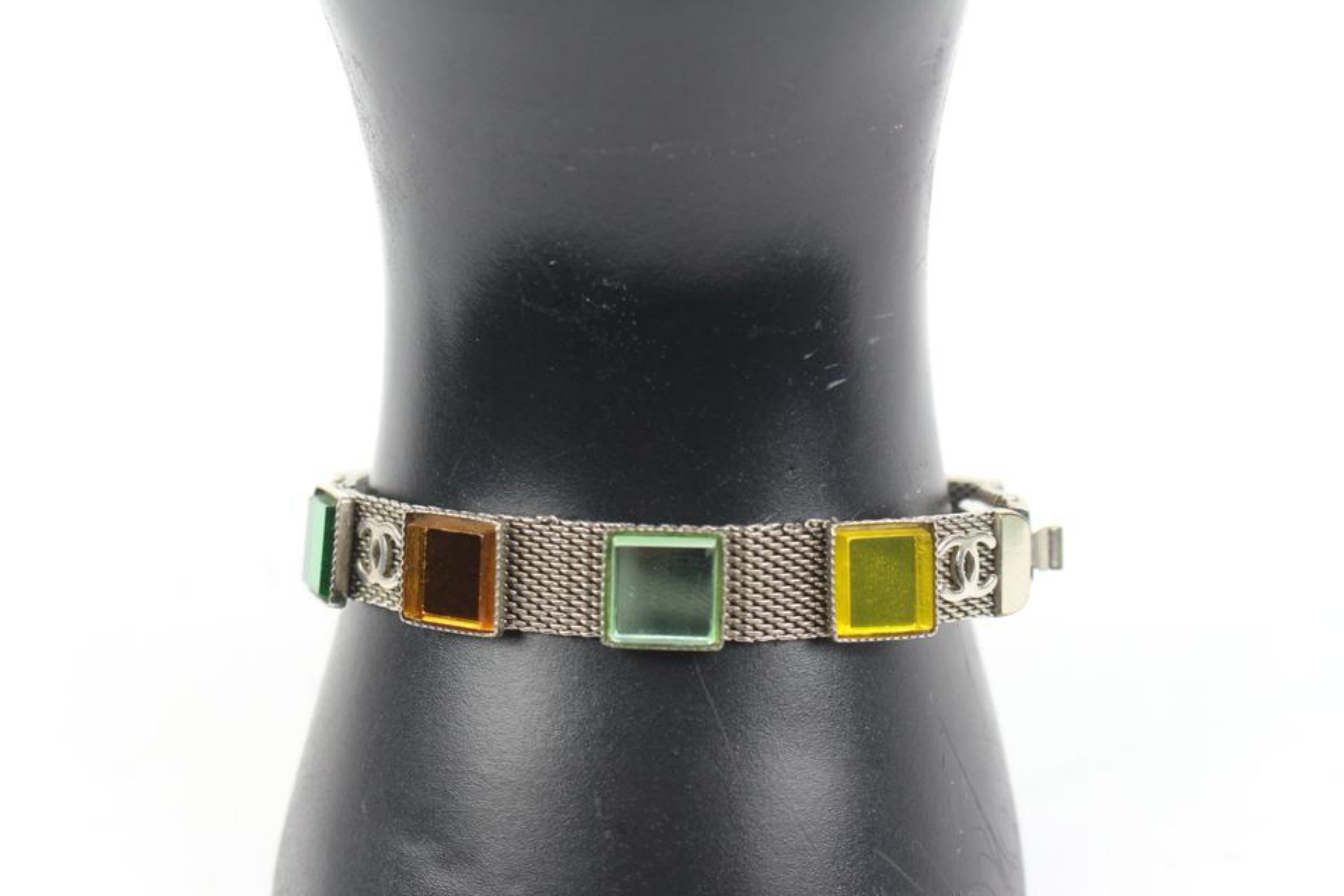 Chanel 99P Silver Mesh Gripoix Stone Bracelet 41ck61 3