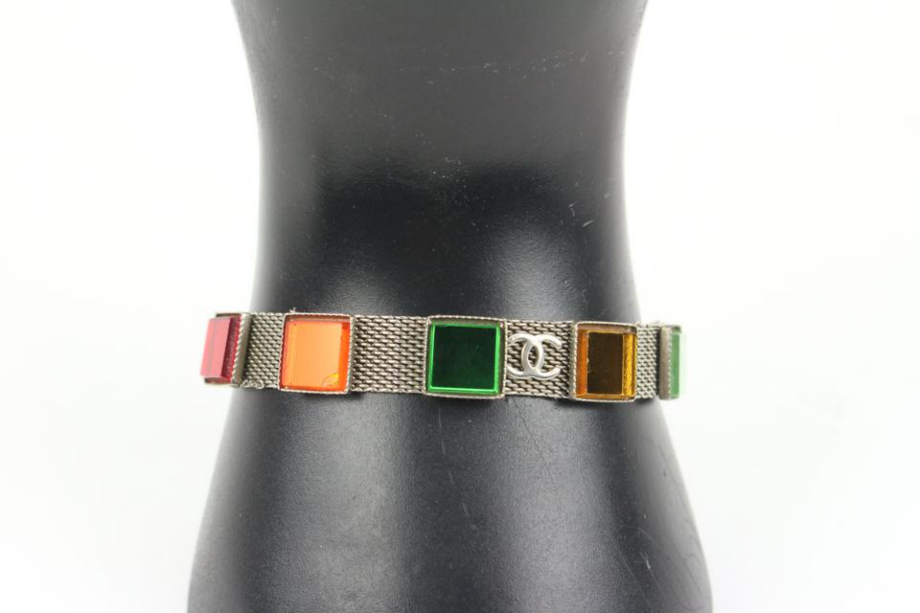 Chanel 99P Silver Mesh Gripoix Stone Bracelet 41ck61 4