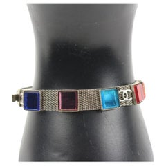 Chanel 99P Silver Mesh Gripoix Stone Bracelet 41ck61