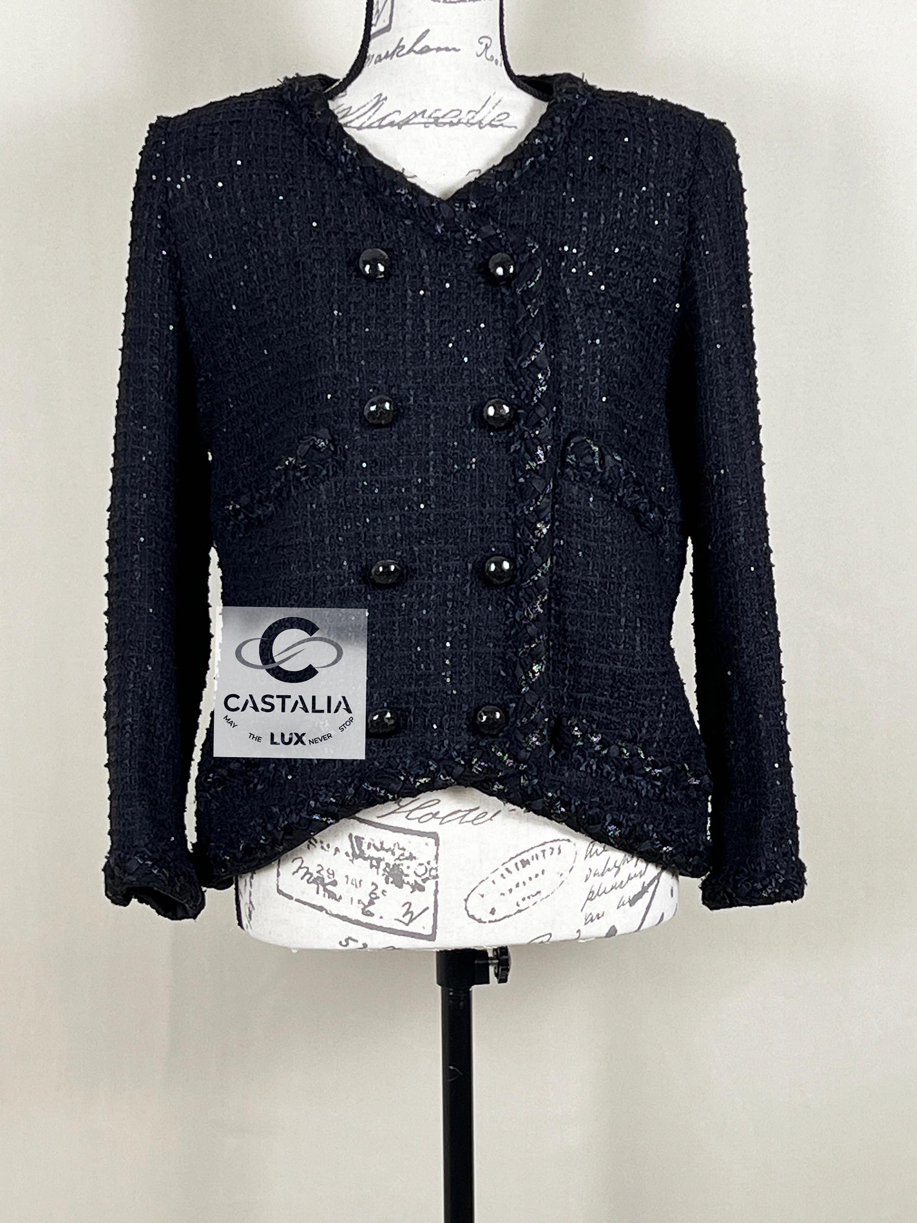 Women's or Men's Chanel 9K$ Black Sequin Tweed Jacket