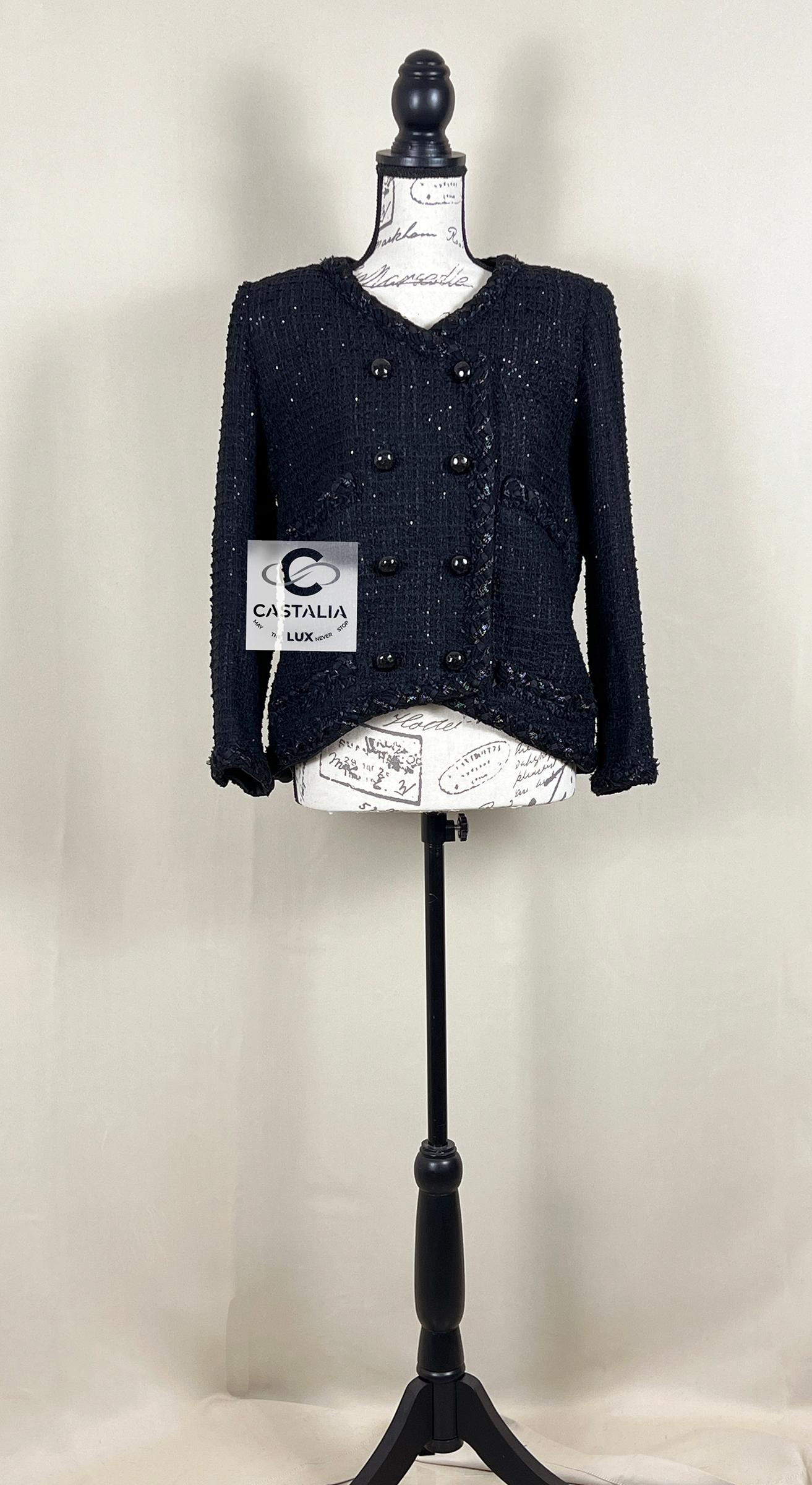 Chanel 9K$ Black Sequin Tweed Jacket 3