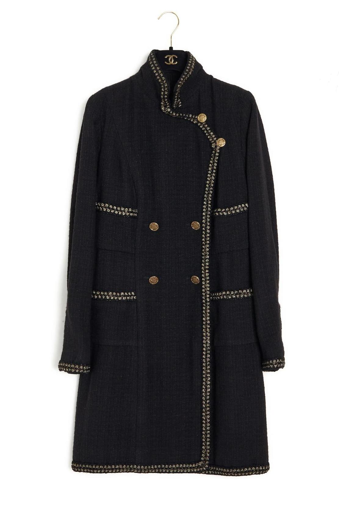 Women's or Men's Chanel 9K$ Collectors Black Tweed Coat / Dress For Sale