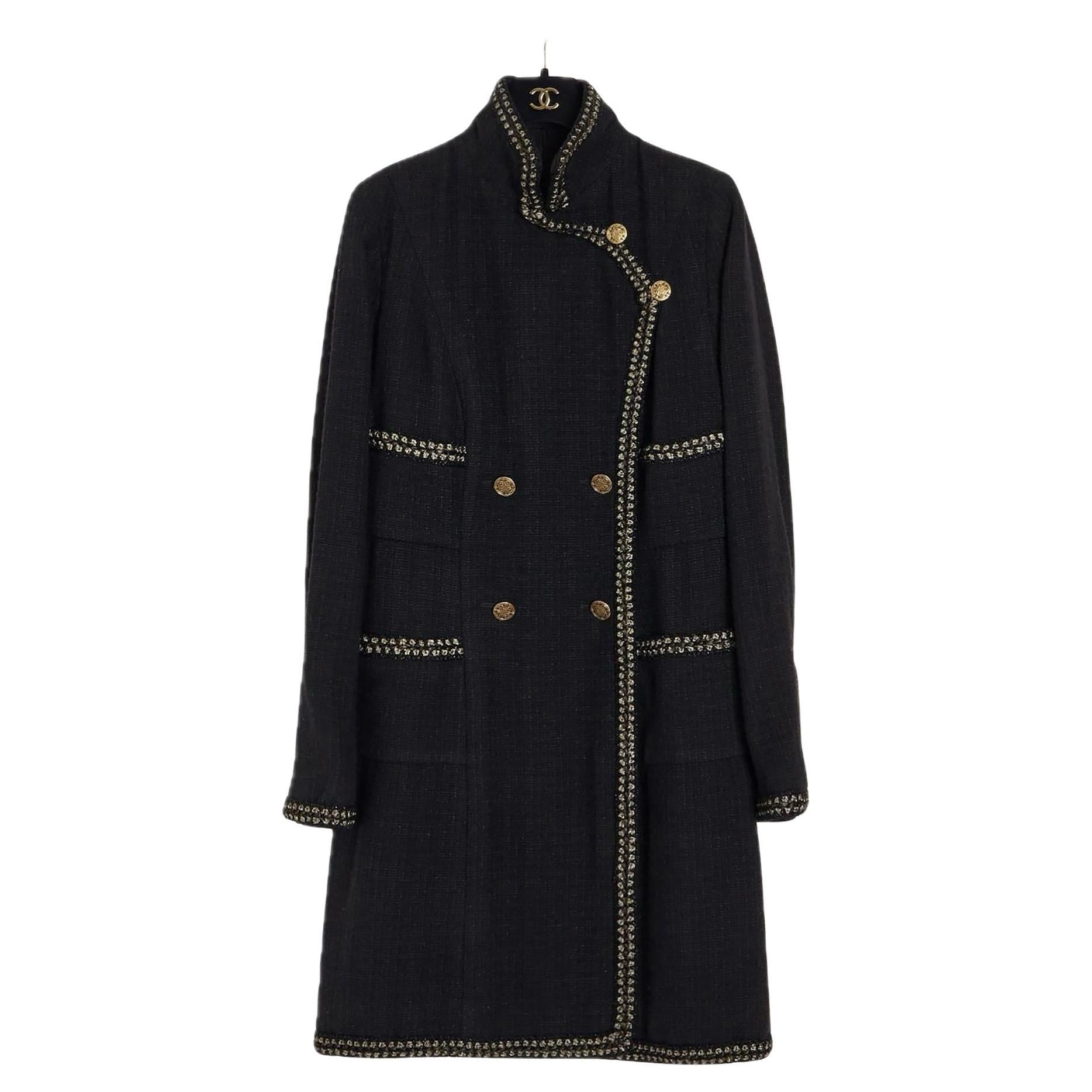 Chanel 9K$ Collectors Black Tweed Coat / Dress For Sale