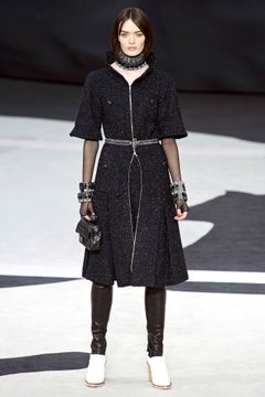 CHANEL 9K$ GLOBALIZATION Collection Black Tweed Jacket Dress 36 FR