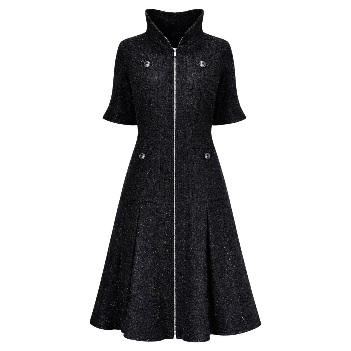 CHANEL 9K$ GLOBALIZATION Collection Black Tweed Jacket Dress 36 FR