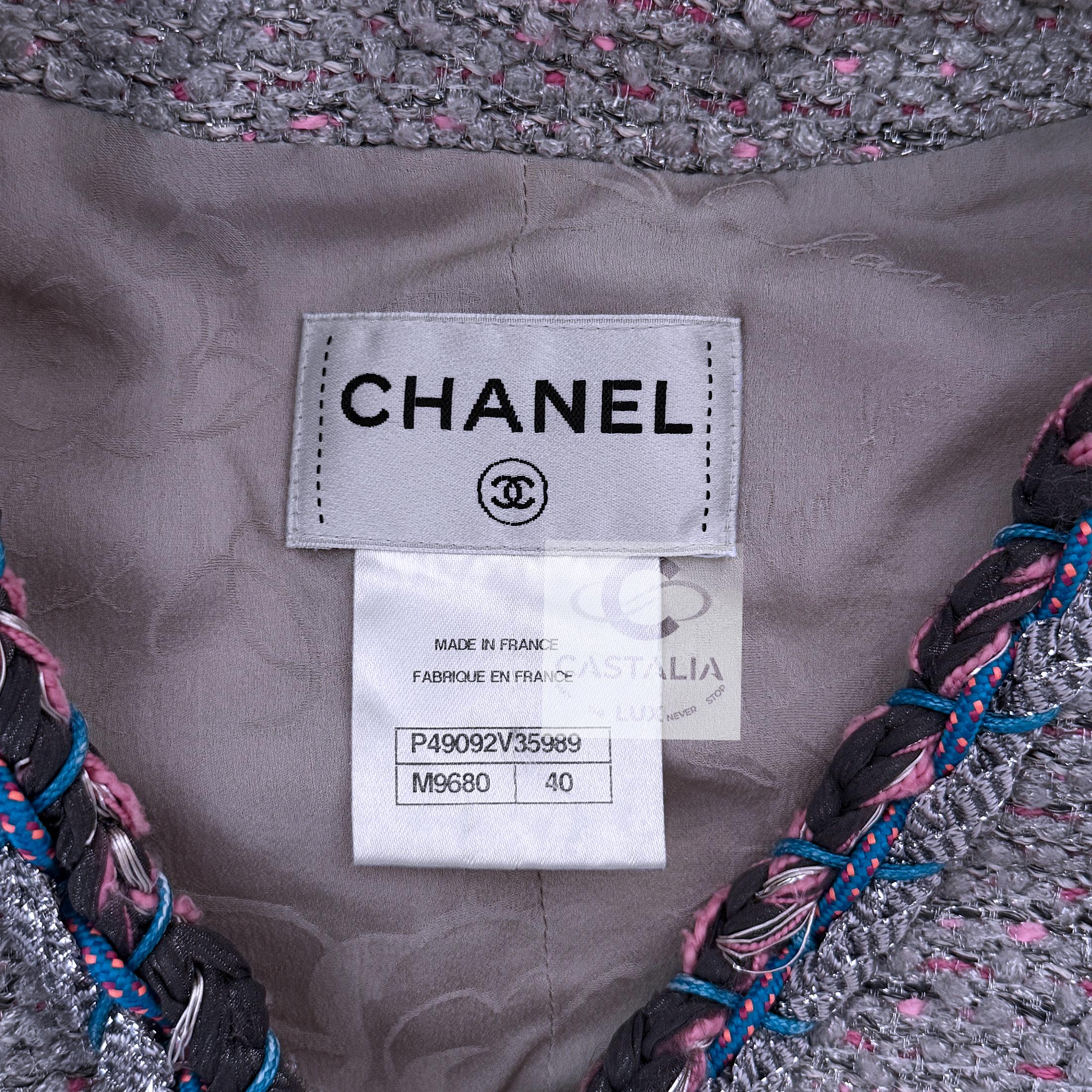 Chanel  Graues ärmelloses Tweed-Kleid 40 FR im Angebot 14