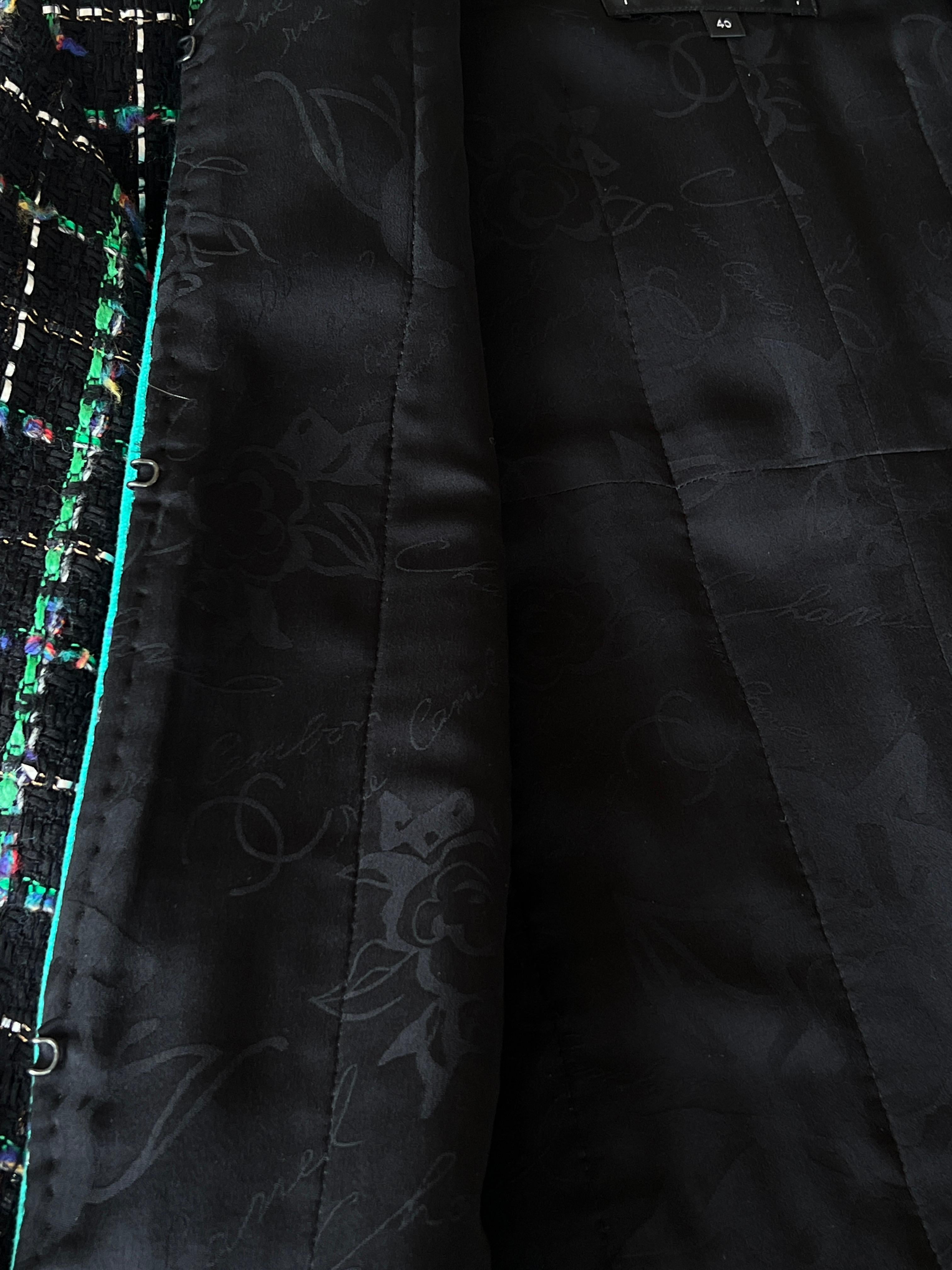 Chanel 9K Lesage Tweed Black and Turquoise Coat 7