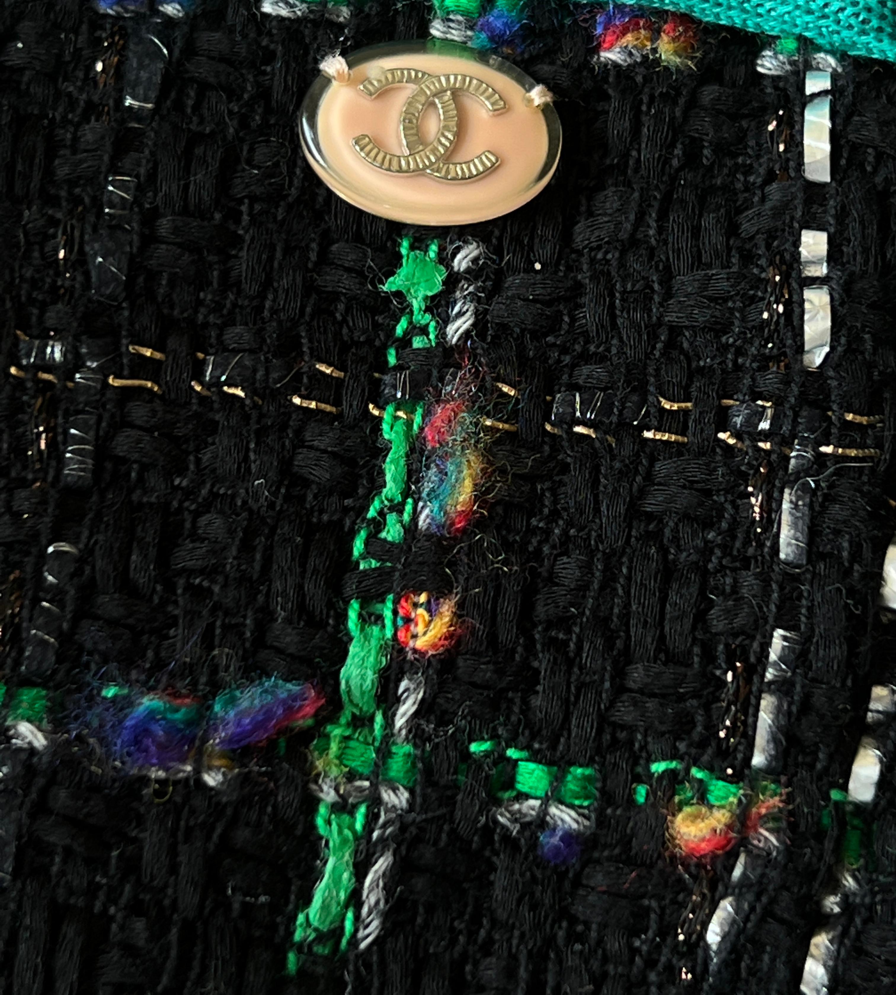 Chanel 9K Lesage Tweed Black and Turquoise Coat 1