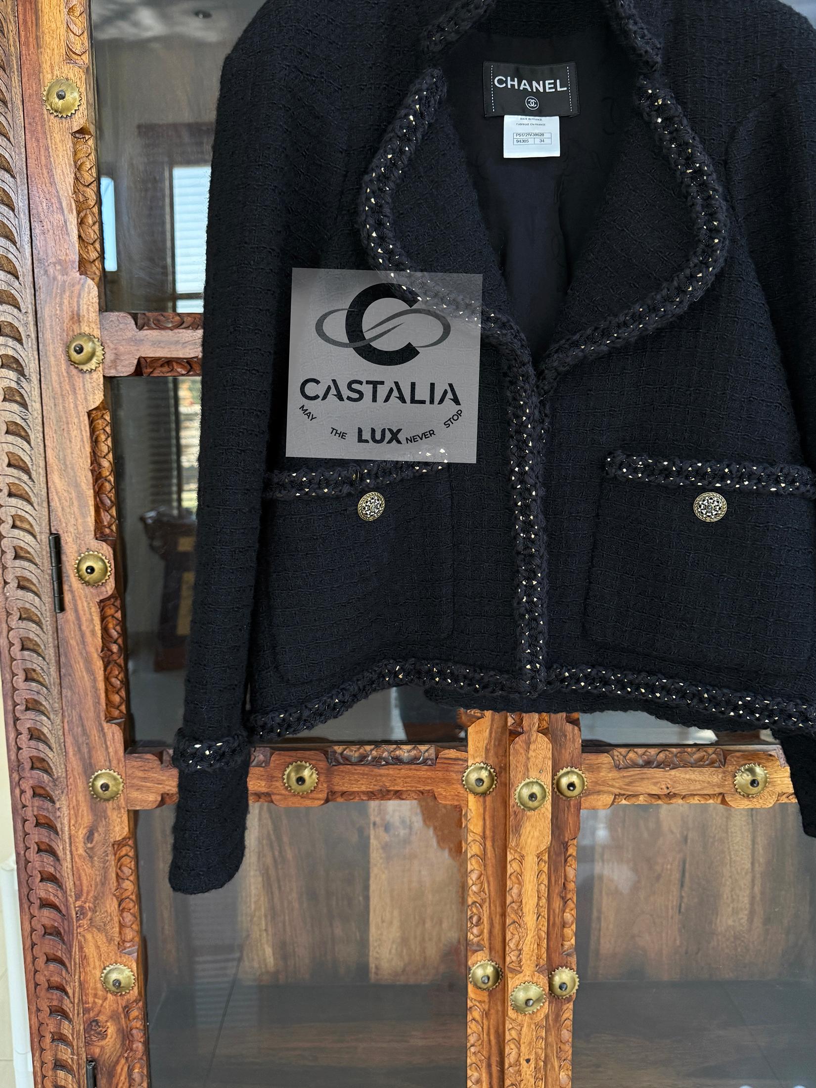 Chanel 9K$ Giacca in tweed nero stile Melania Trump con catene 34 FR in vendita 8