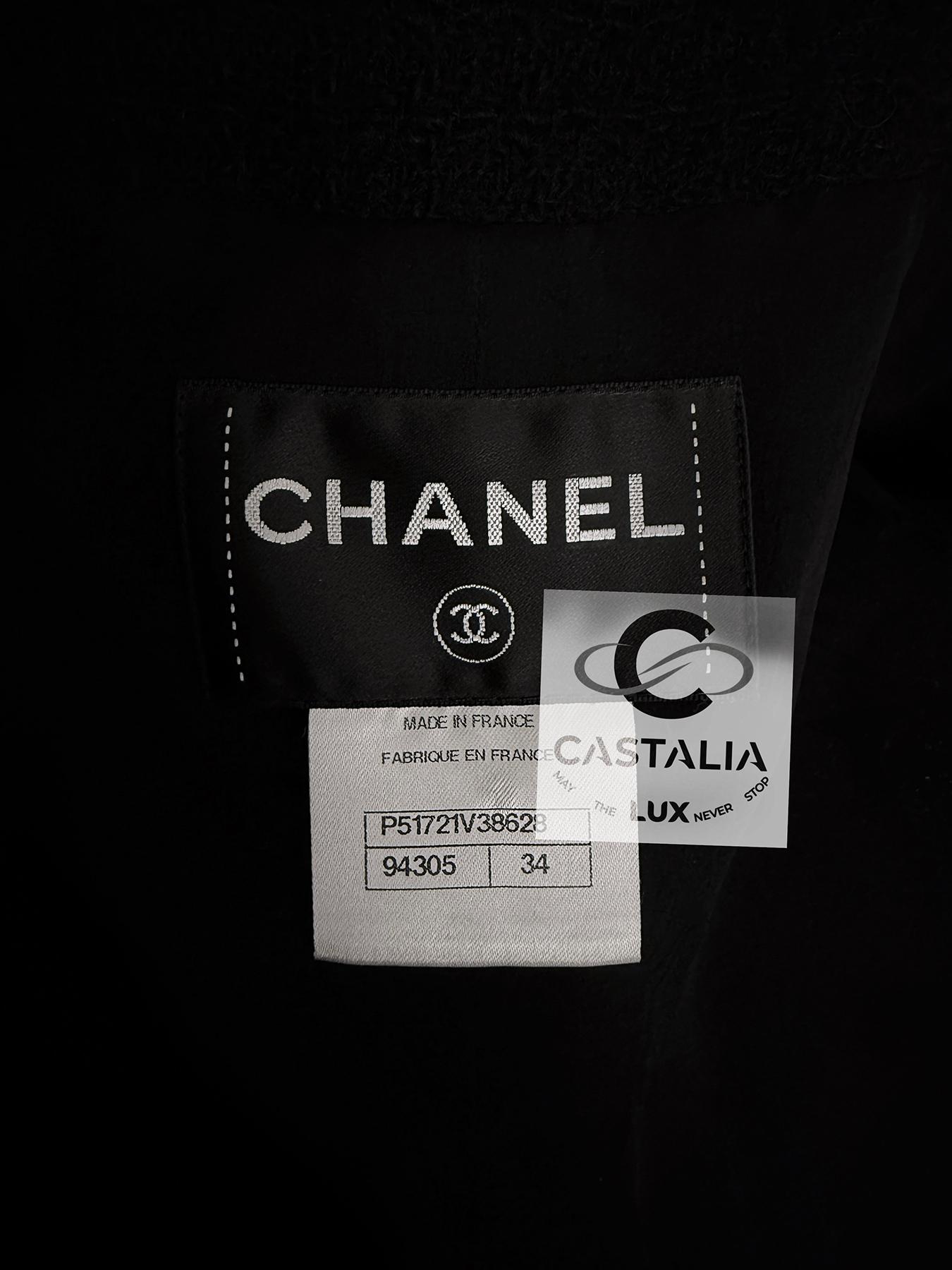 Chanel 9K$ Melania Trump Style Black Tweed Jacket with Chains 34 FR For Sale 15