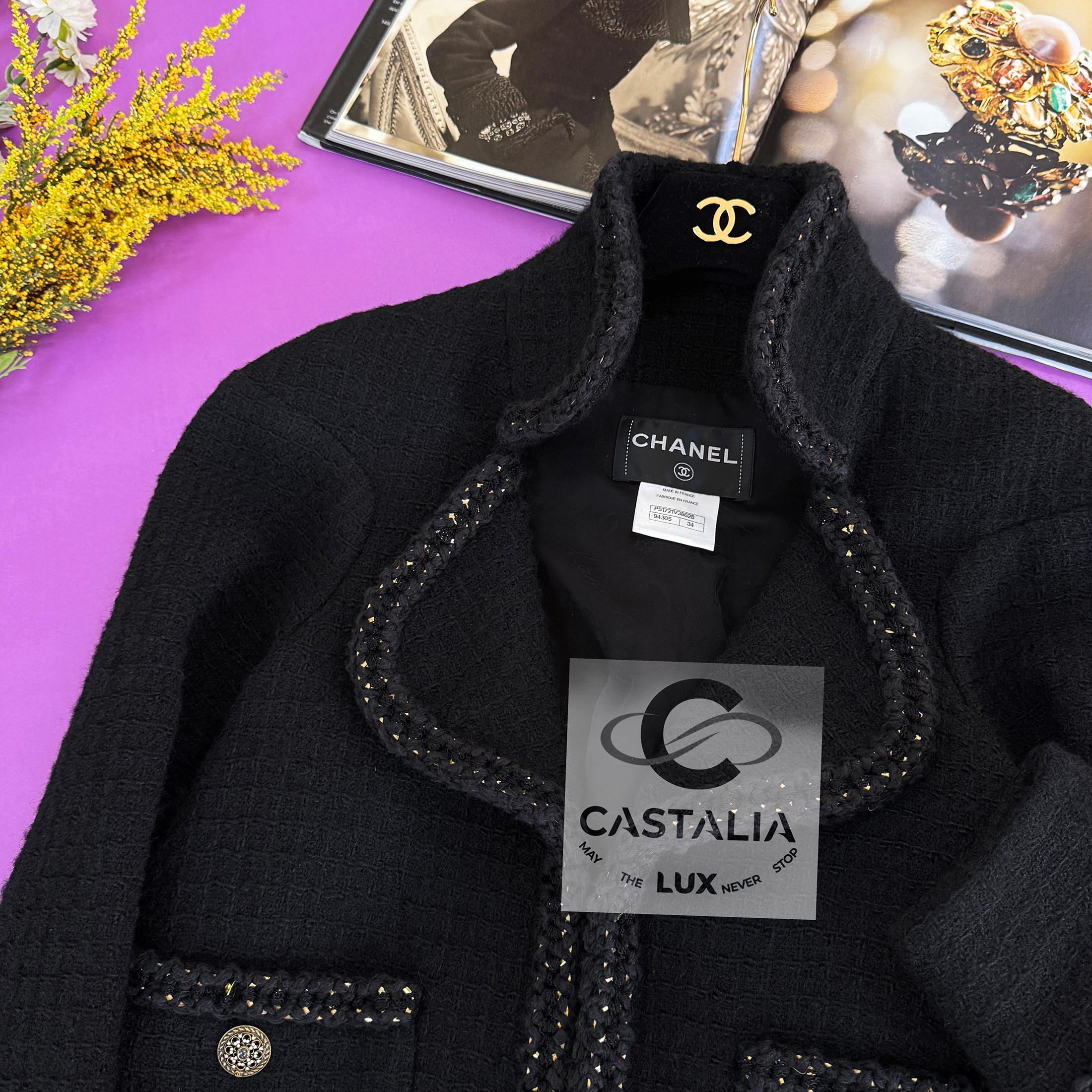 Chanel 9K$ Melania Trump Style Black Tweed Jacket with Chains 34 FR For Sale 3