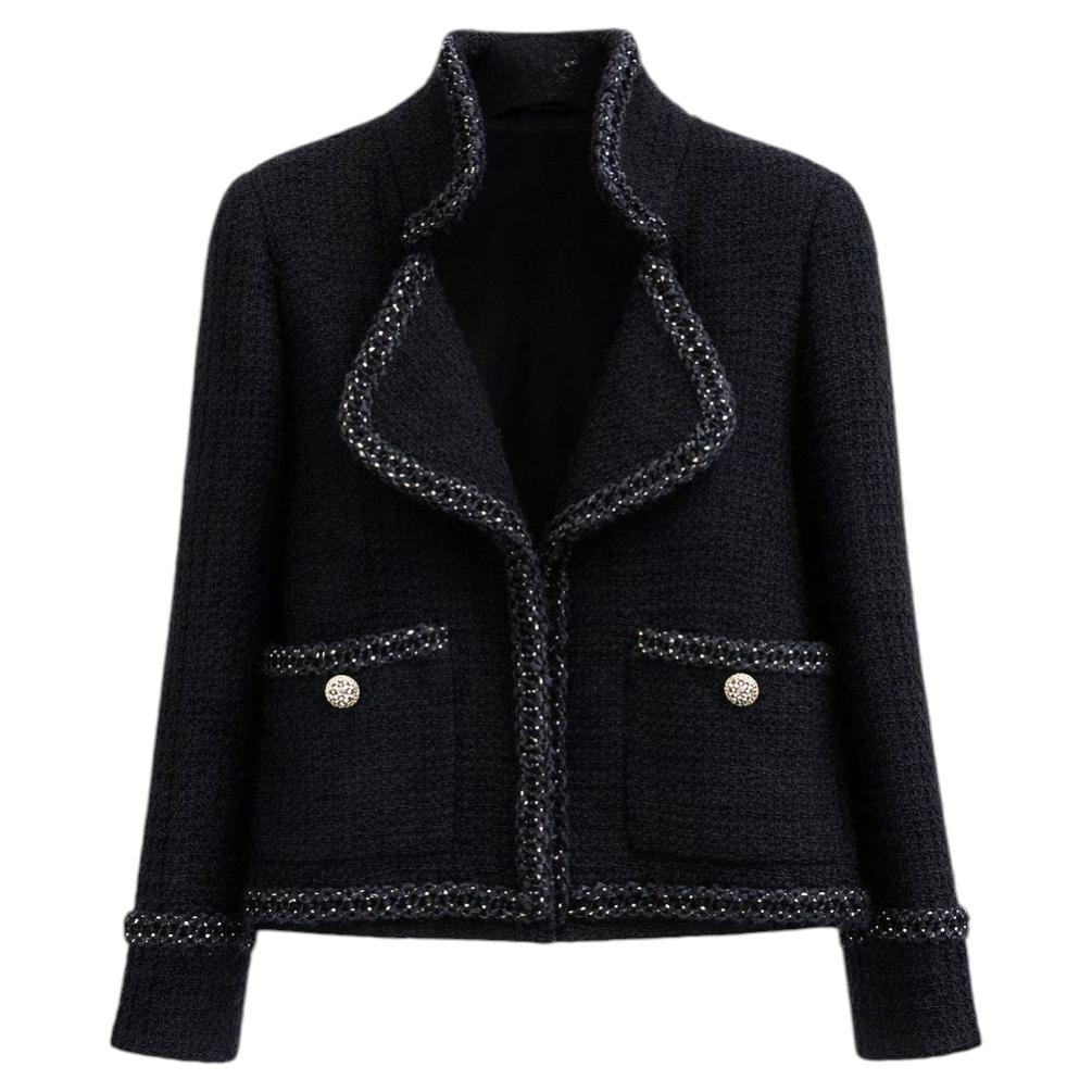 CHANEL 9K$ Melania Trump Style Black Tweed Jacket with Chains 40 FR