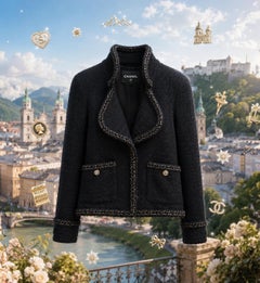 CHANEL 9K$ Melania Trump Style Black Tweed Jacket with Chains 40 FR