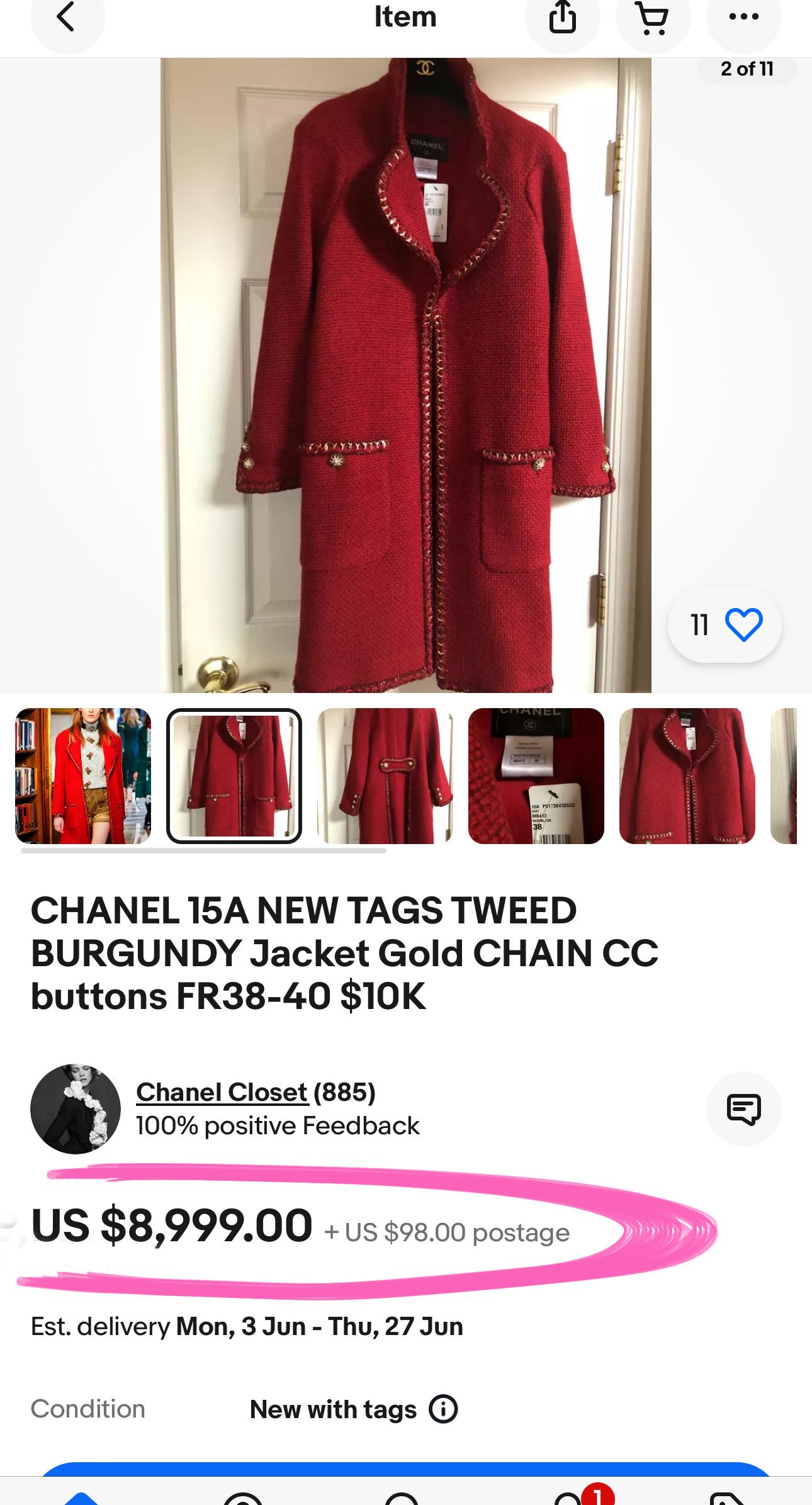 Black Chanel 9K$ Melania Trump Style Tweed Jacket
