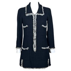CHANEL 9K& New Chain Link Trim Black Tweed Dress 36 FR