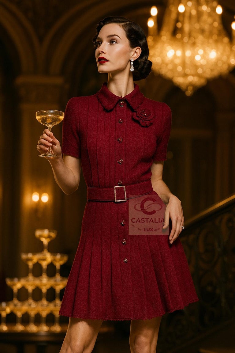 chanel red tweed dress CHANEL 9K$ New Paris / Monte-Carlo Iconic Burgundy Tweed Dress 40 FR at  1stDibs