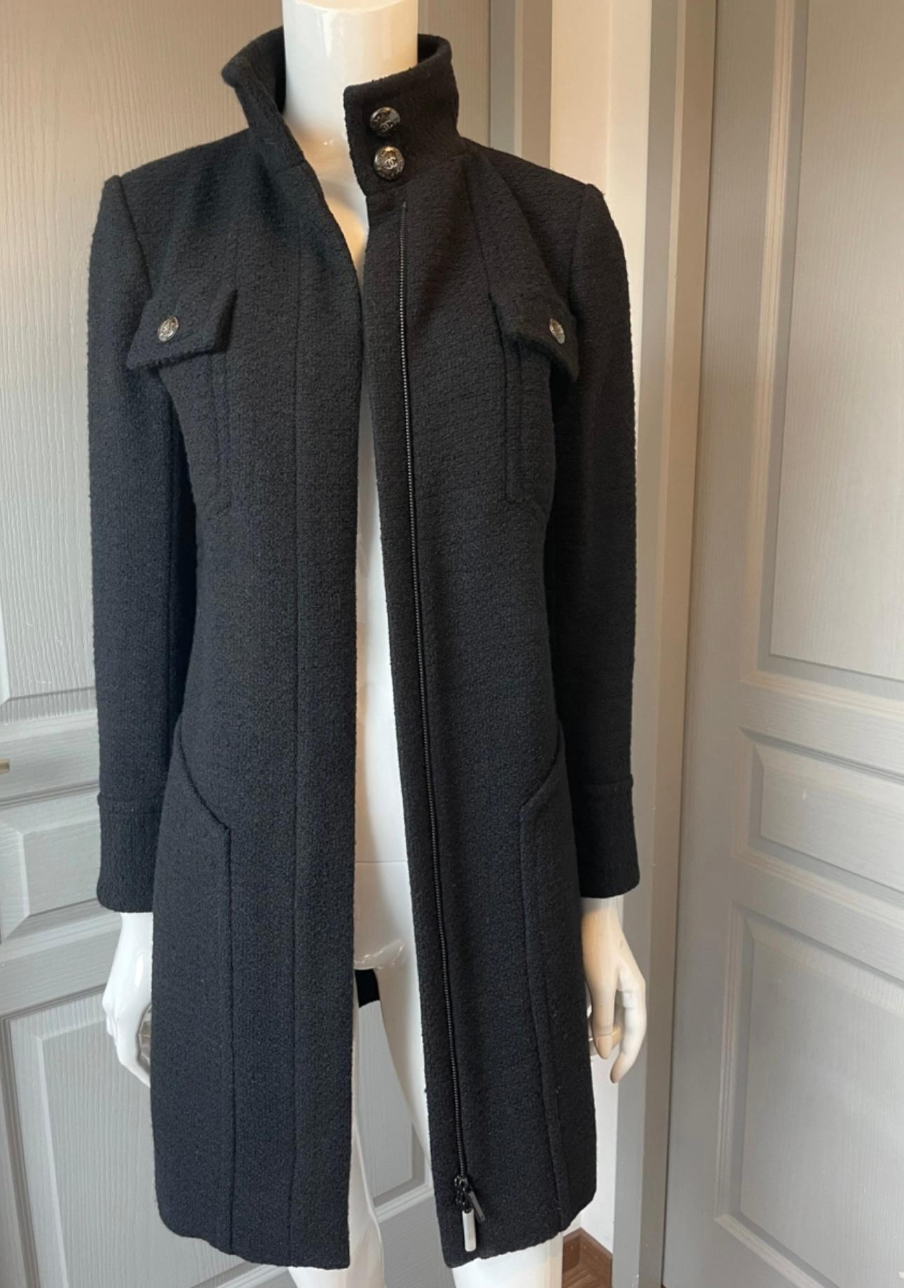 Chanel 9K$ New Supermarket Collection Black Tweed Coat 44 FR 6