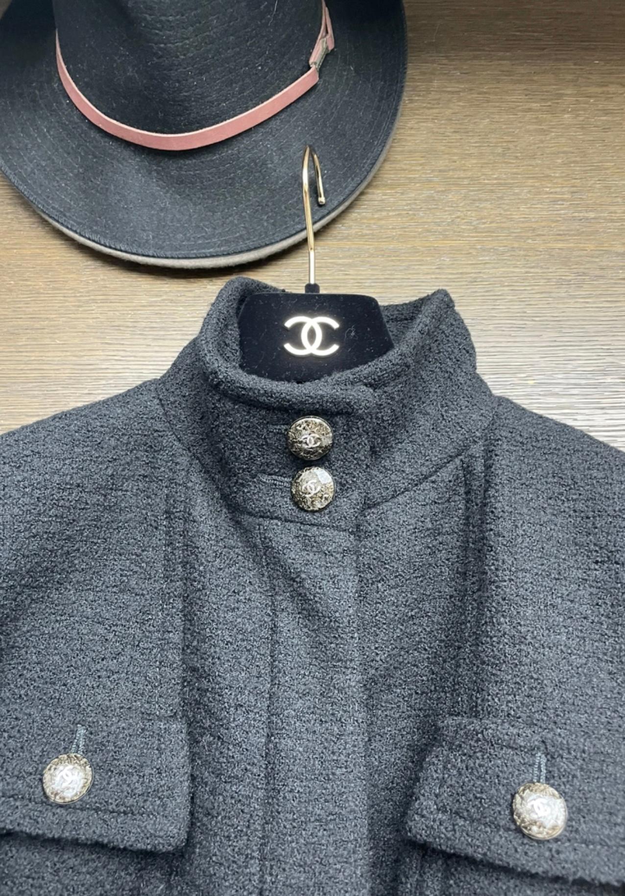 Chanel 9K$ New Supermarket Collection Black Tweed Coat 44 FR 1