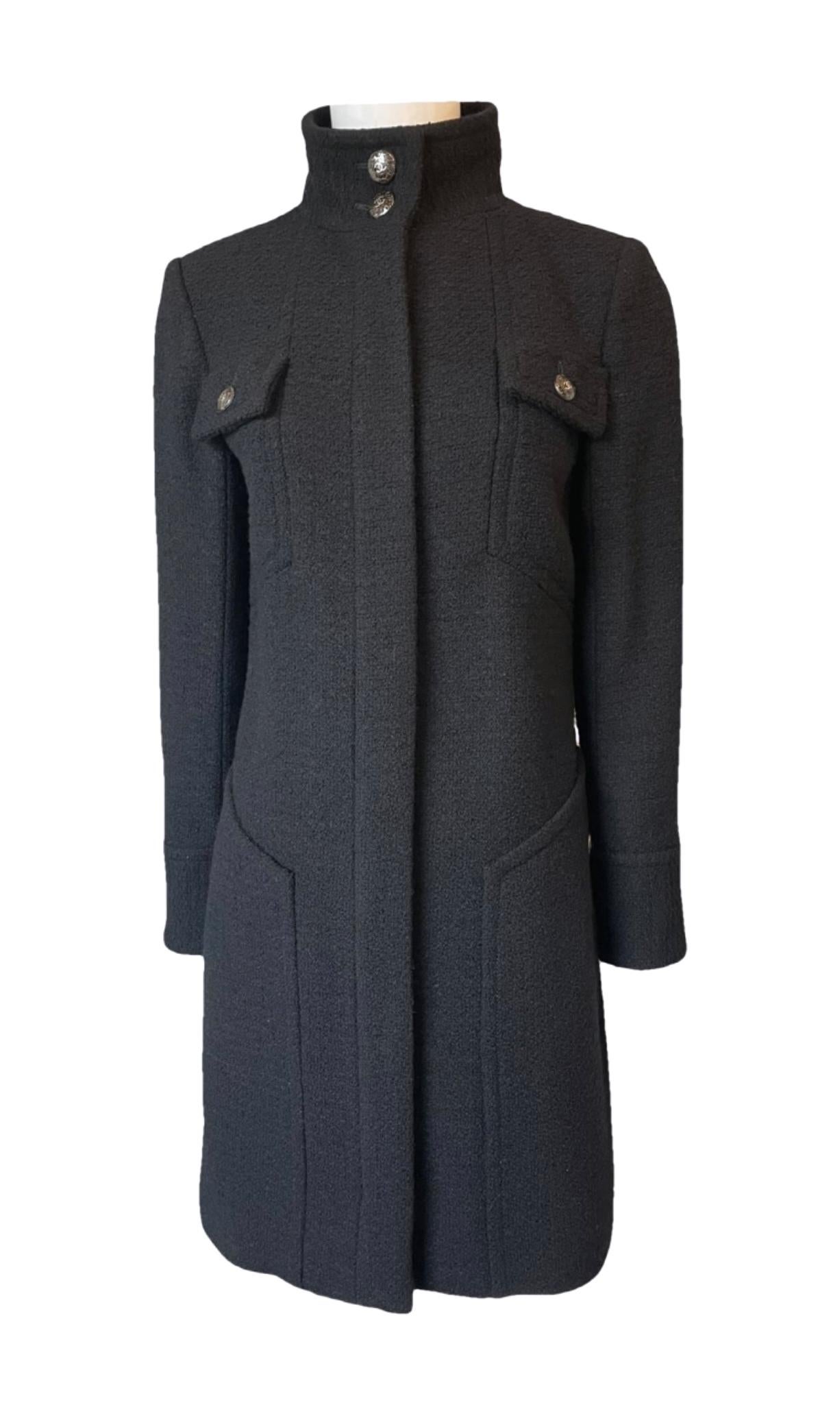 Chanel 9K$ New Supermarket Collection Black Tweed Coat 44 FR 2