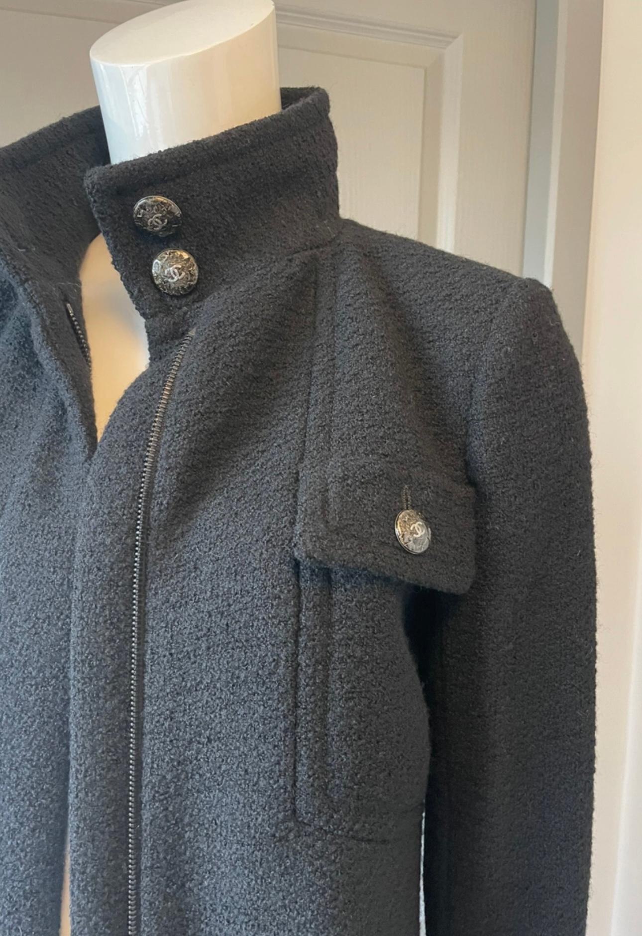 Chanel 9K$ New Supermarket Collection Black Tweed Coat 44 FR 4