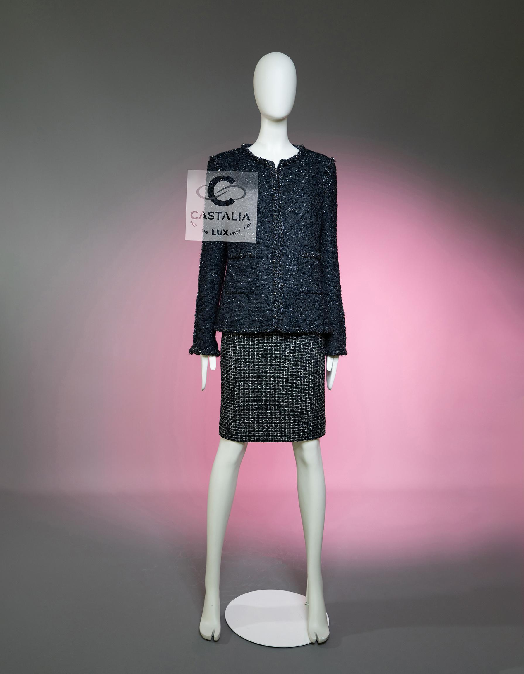 CHANEL 9K$ Paris / Dallas Black Shimmer Tweed Jacket 42 FR For Sale 1
