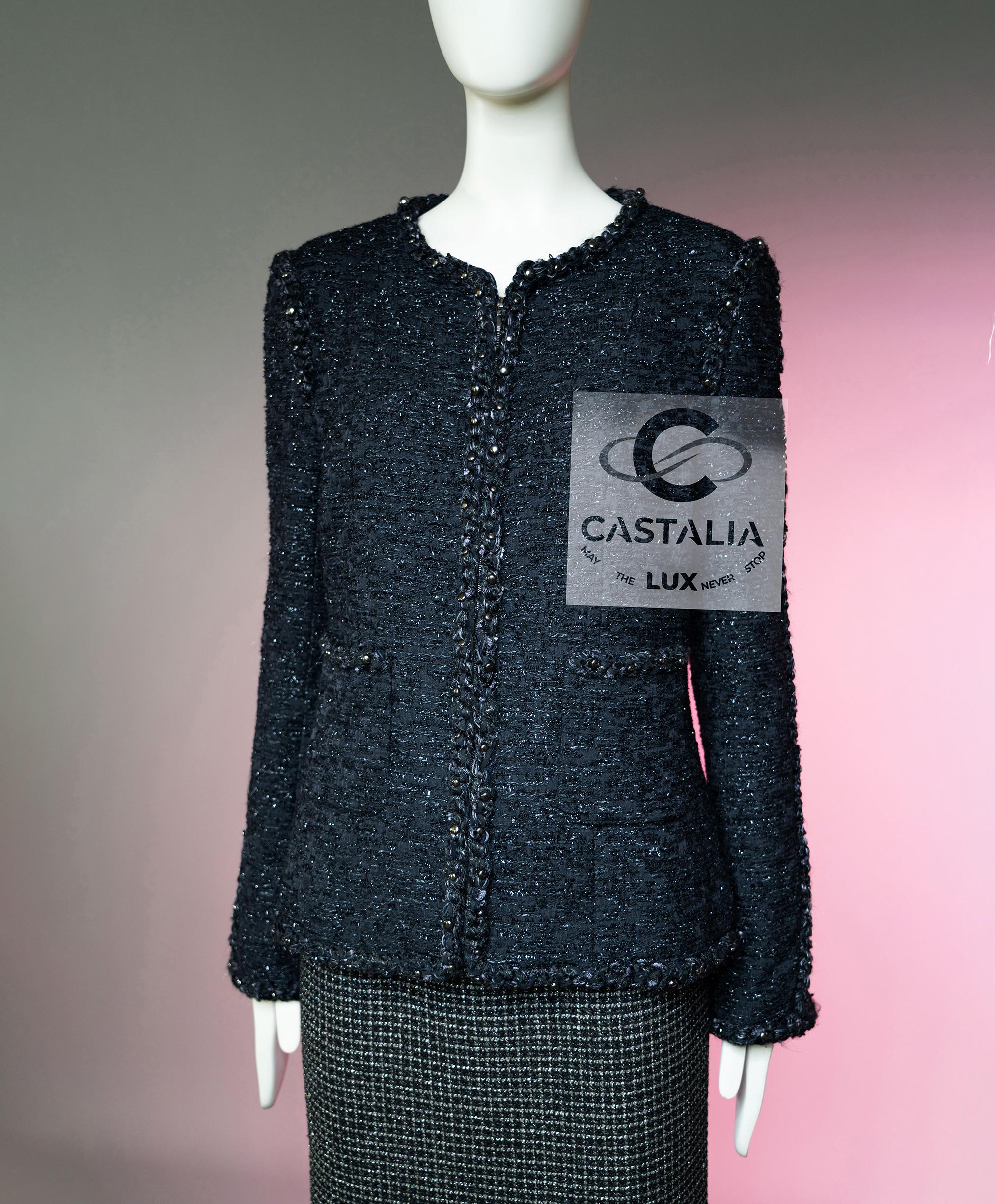 CHANEL 9K$ Paris / Dallas Black Shimmer Tweed Jacket 42 FR For Sale 2
