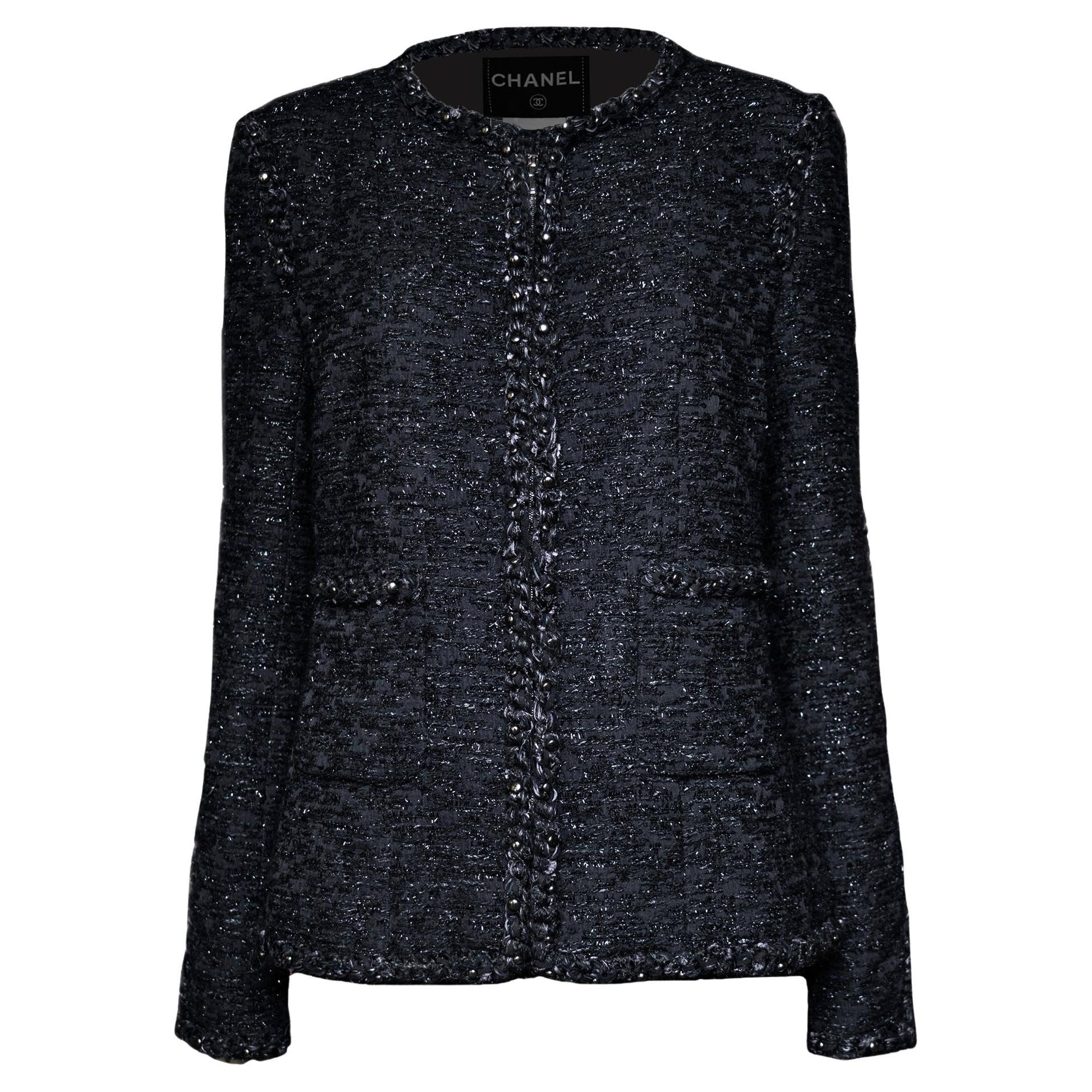 CHANEL 10K$ Paris / Dallas Black Shimmer Tweed Jacket 42 FR