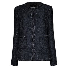 Giacca Chanel 9K$ Paris / Dallas in tweed nero scintillante 42 FR