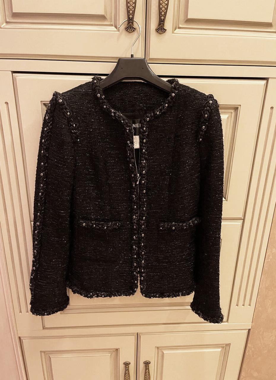 Women's or Men's Chanel 9K$ Paris / Dallas Black Studded Tweed Jacket 42 FR