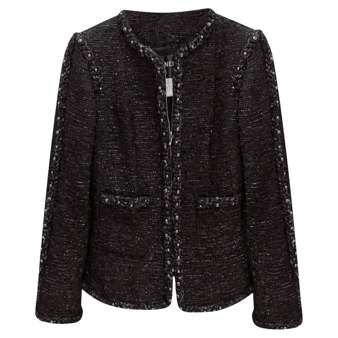 Chanel 9K$ Paris / Dallas Black Studded Tweed Jacket 42 FR