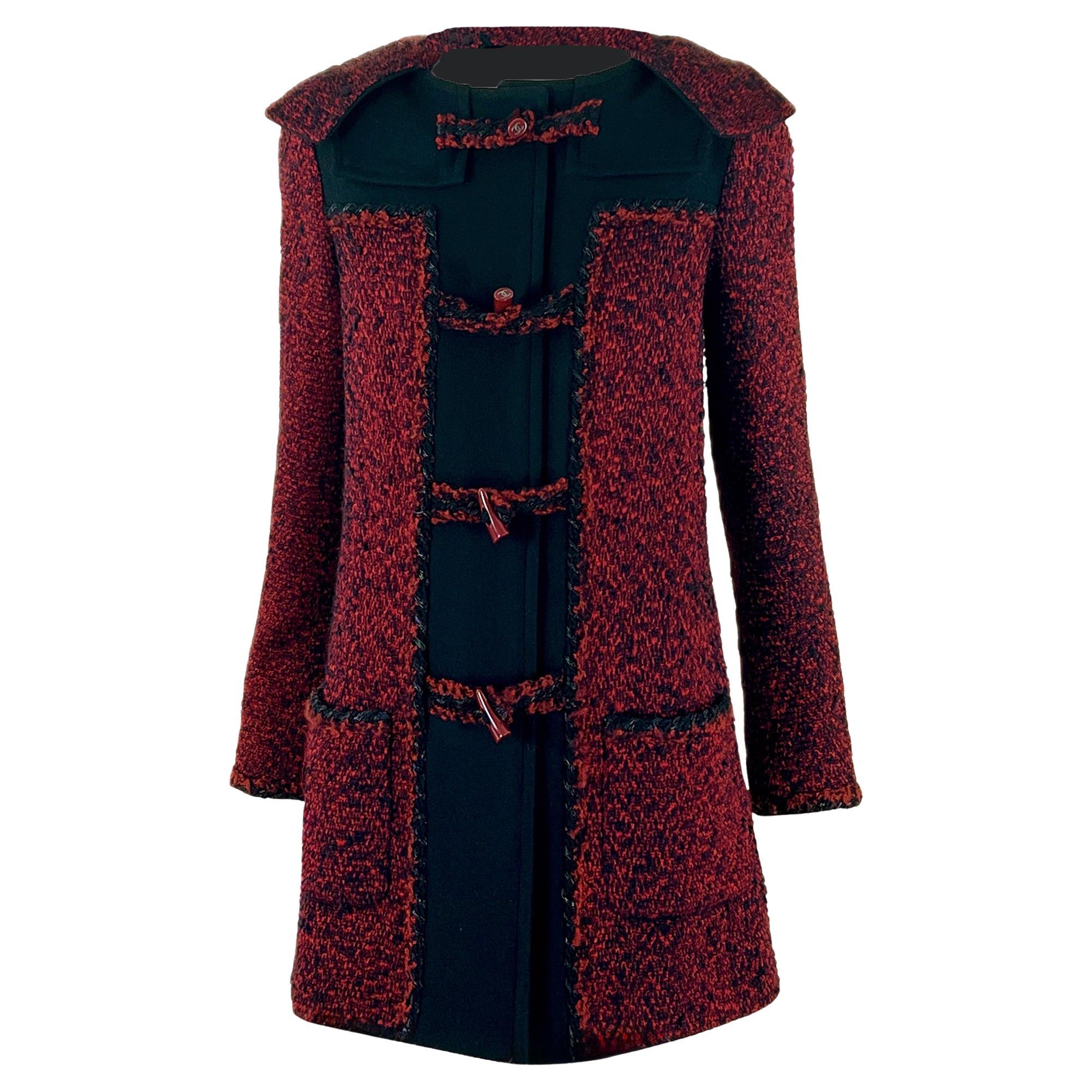 Chanel 9K$ Runway Burgundy Tweed Parka Coat 42 FR