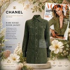 CHANEL 9K$ Vogue Abdeckung neue Khaki Wildleder Jacke 36 FR