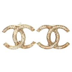 Chanel A 15P Brown White Gold Tone CC Pierce Earrings 11ck311s tweed material