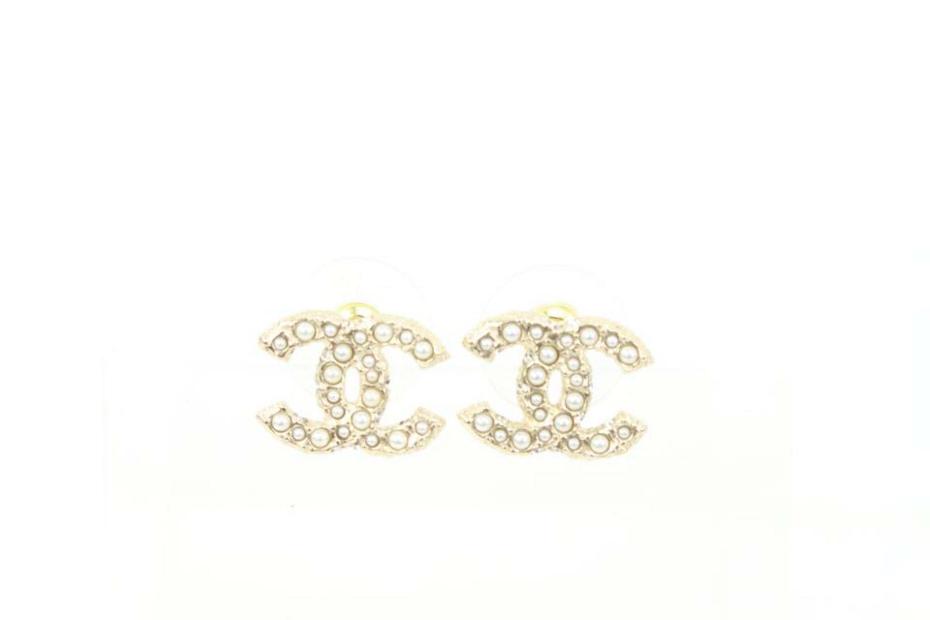 Chanel A 22V Pearl x Gold CC Logo Pierce Earrings 96ck329s 2