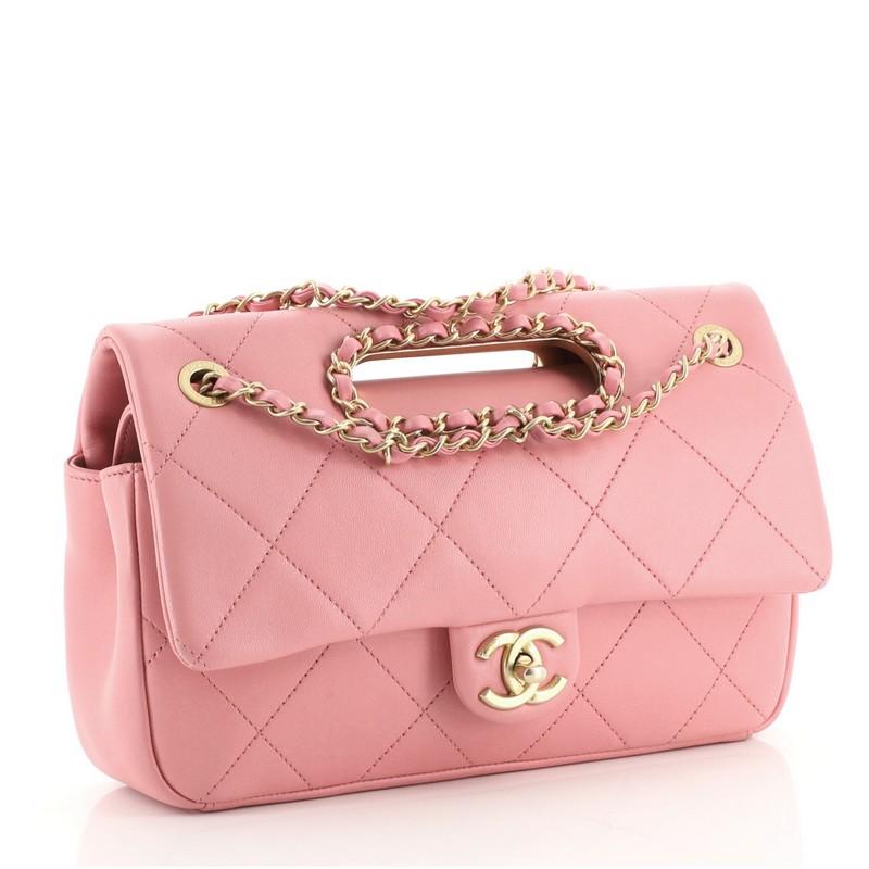 Chanel A Real Catch Klappe Tasche gesteppt Lammfell Medium (Pink)