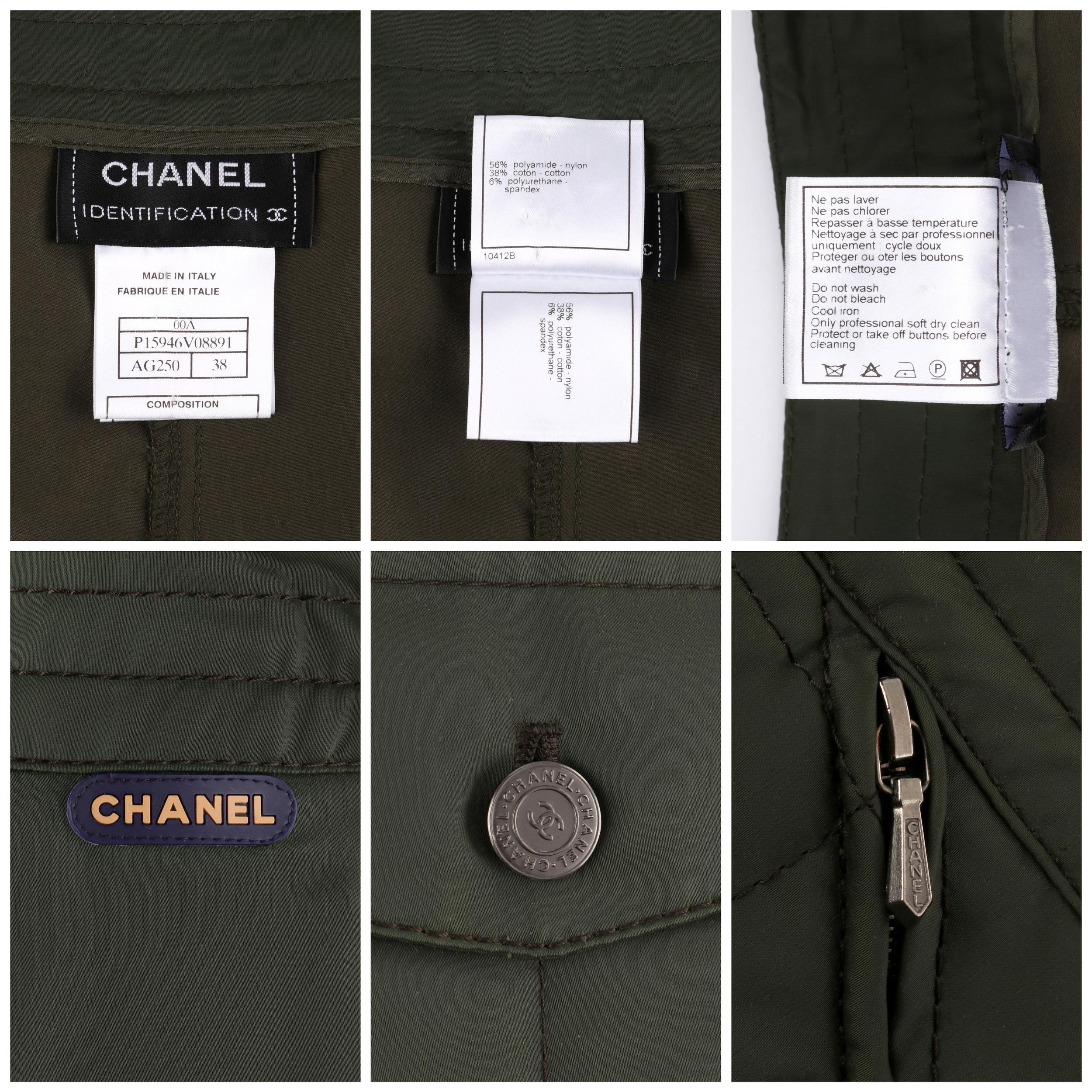 CHANEL A/W 2000 Identification Green Quilted Pocket Detail Drawstring Cargo Pant In Good Condition In Thiensville, WI