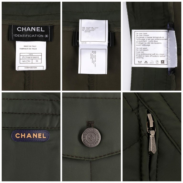 CHANEL A/W 2000 Identification Green Quilted Pocket Detail Drawstring Cargo Pant For Sale 2