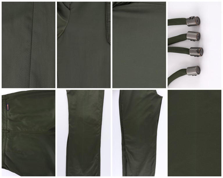 CHANEL A/W 2000 Identification Green Quilted Pocket Detail Drawstring Cargo Pant For Sale 3