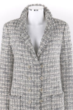 CHANEL A/W 2005 Grey Silver Metallic Classic Fantasy Tweed Boucle Box Coat Pearl