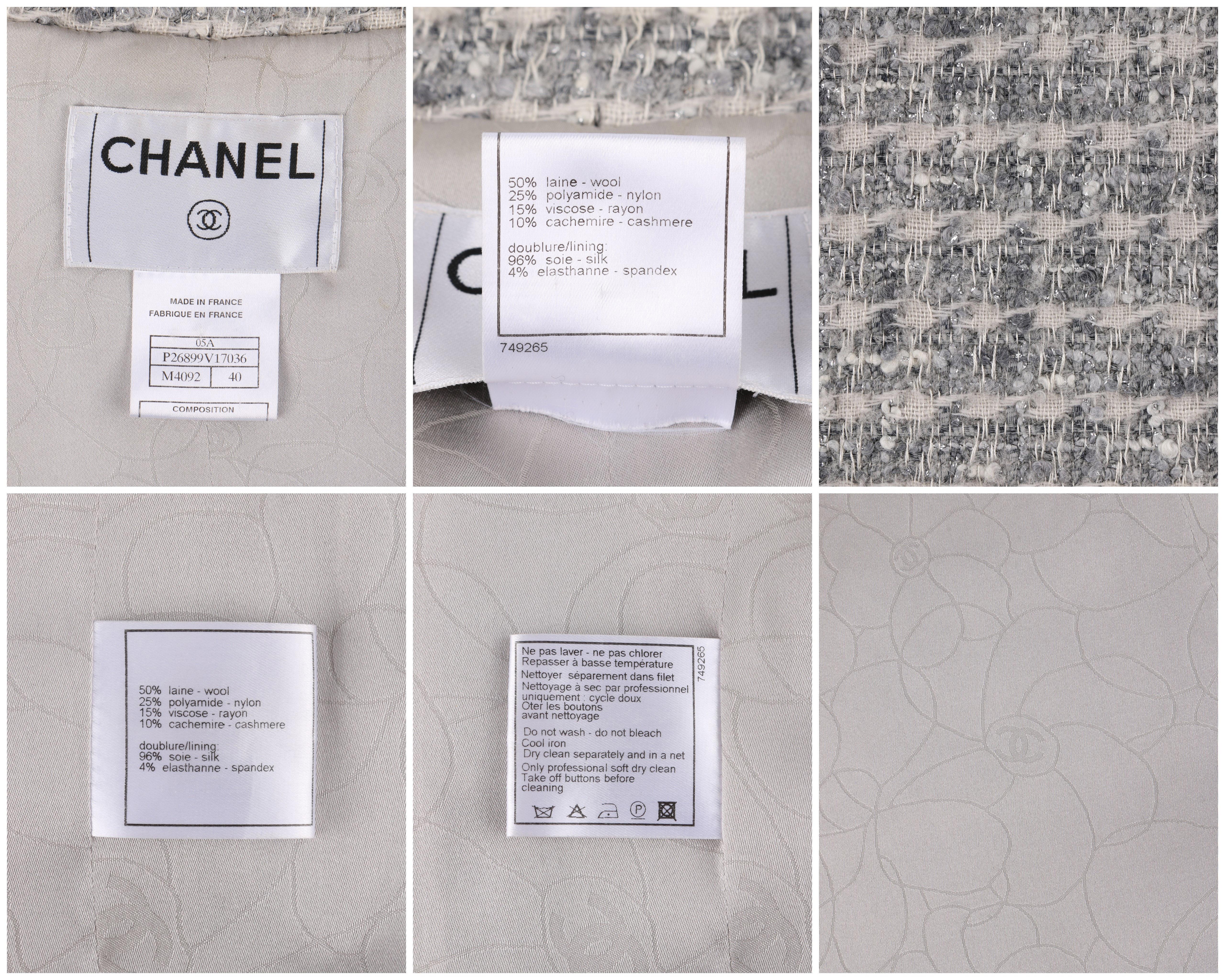 CHANEL A/W 2005 Grey Silver Metallic Classic Fantasy Tweed Boucle Box Coat Pearl 1