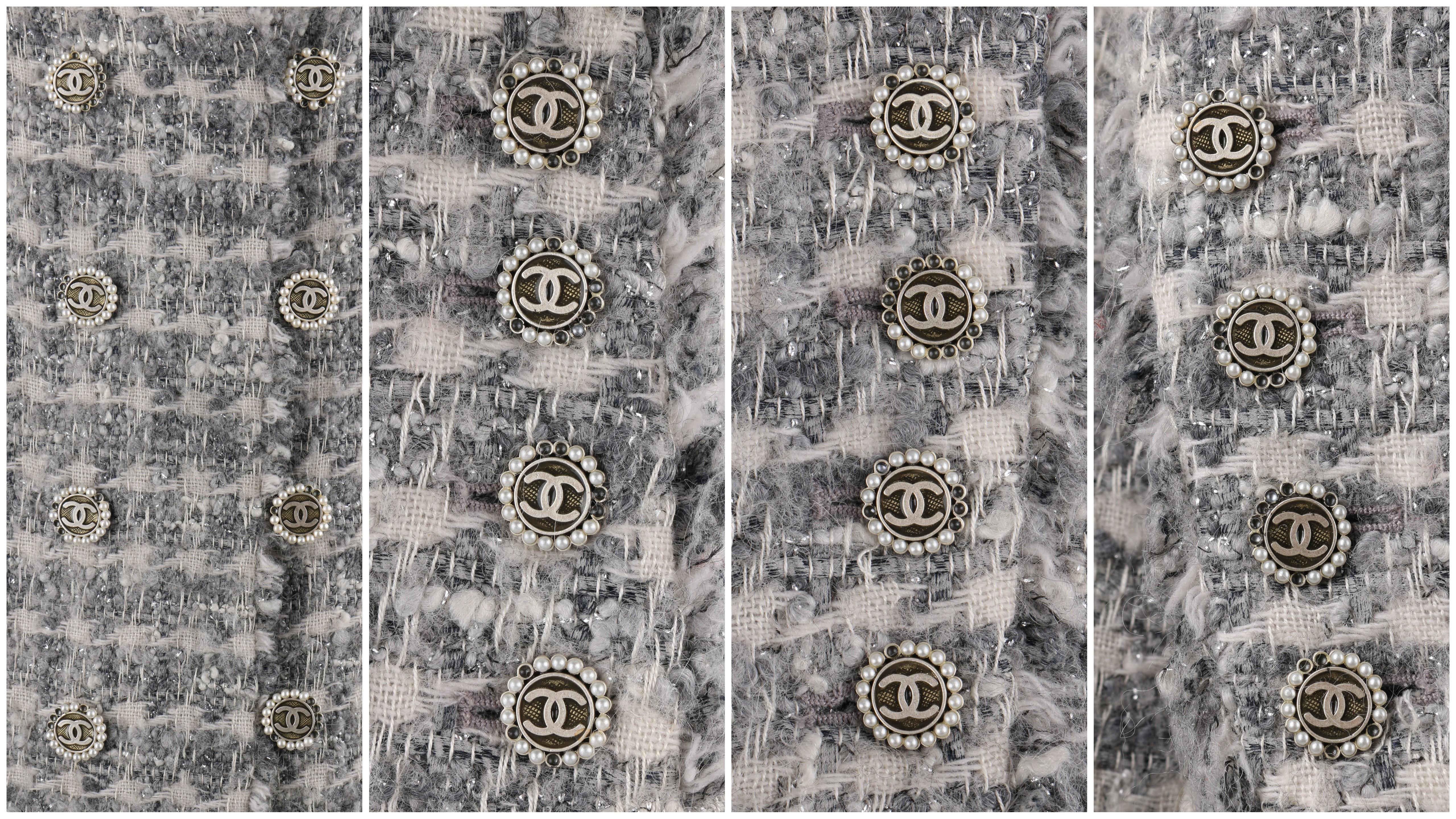 CHANEL A/W 2005 Grey Silver Metallic Classic Fantasy Tweed Boucle Box Coat Pearl 2
