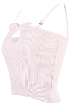 Chanel A/W 2005 geripptes weißes Schleifchen-Strickoberteil