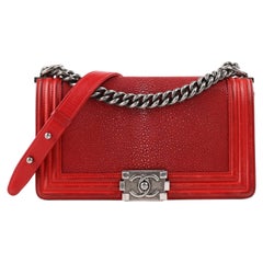CHANEL A/W 2012 Red "Galuchat Stingray Medium Boy" Flap Top Shoulder Bag Purse