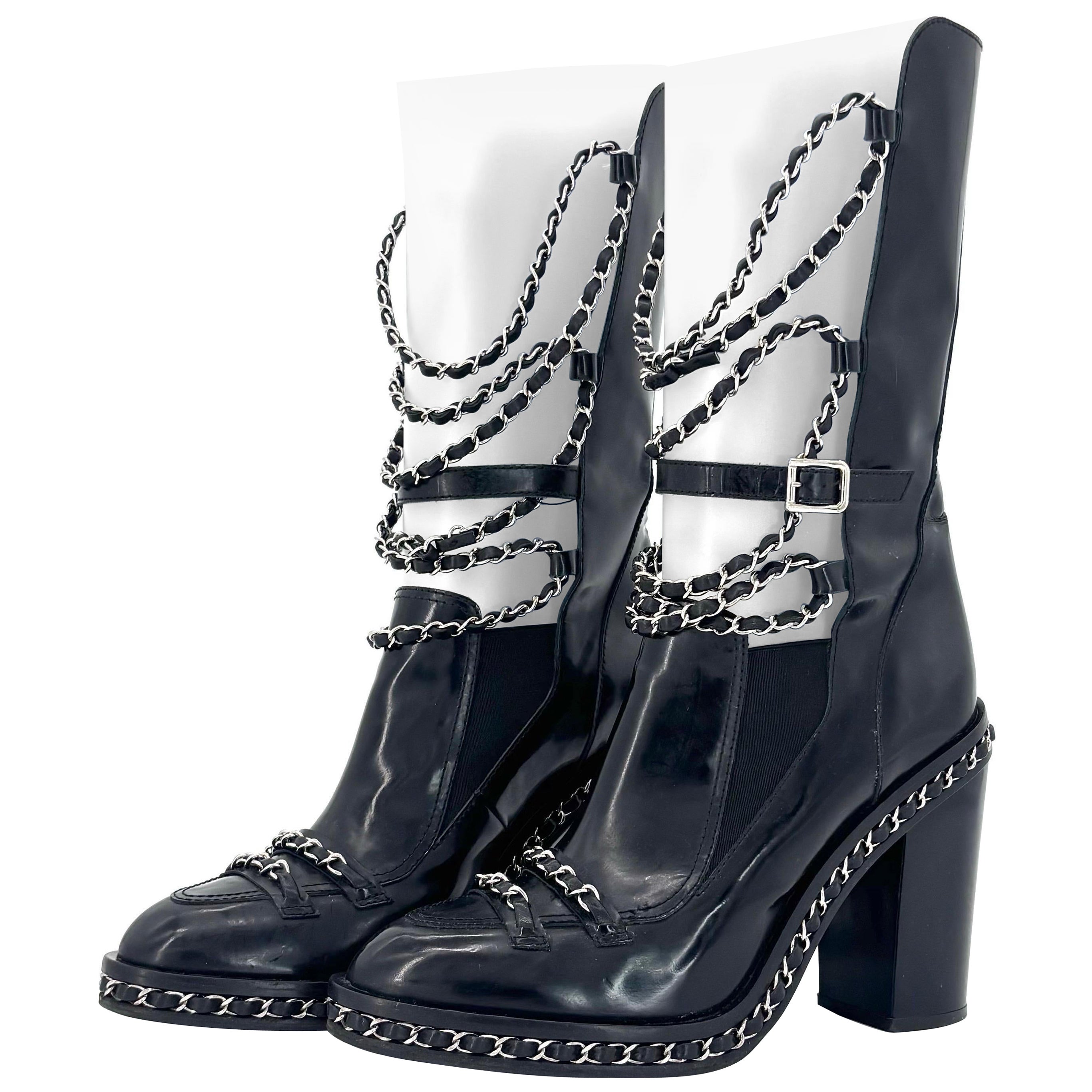 Chanel A/I 2013 Obsession Chain Stivali in vernice nera 41EU