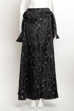 Chanel A/W 2023 Runway Long Skirt w/ Camellia Logo C Print in Black White Silk