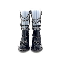 Chanel A/W2013 Karl Lagerfeld Chain Obsession Patent Leather Block Heel Boots 37