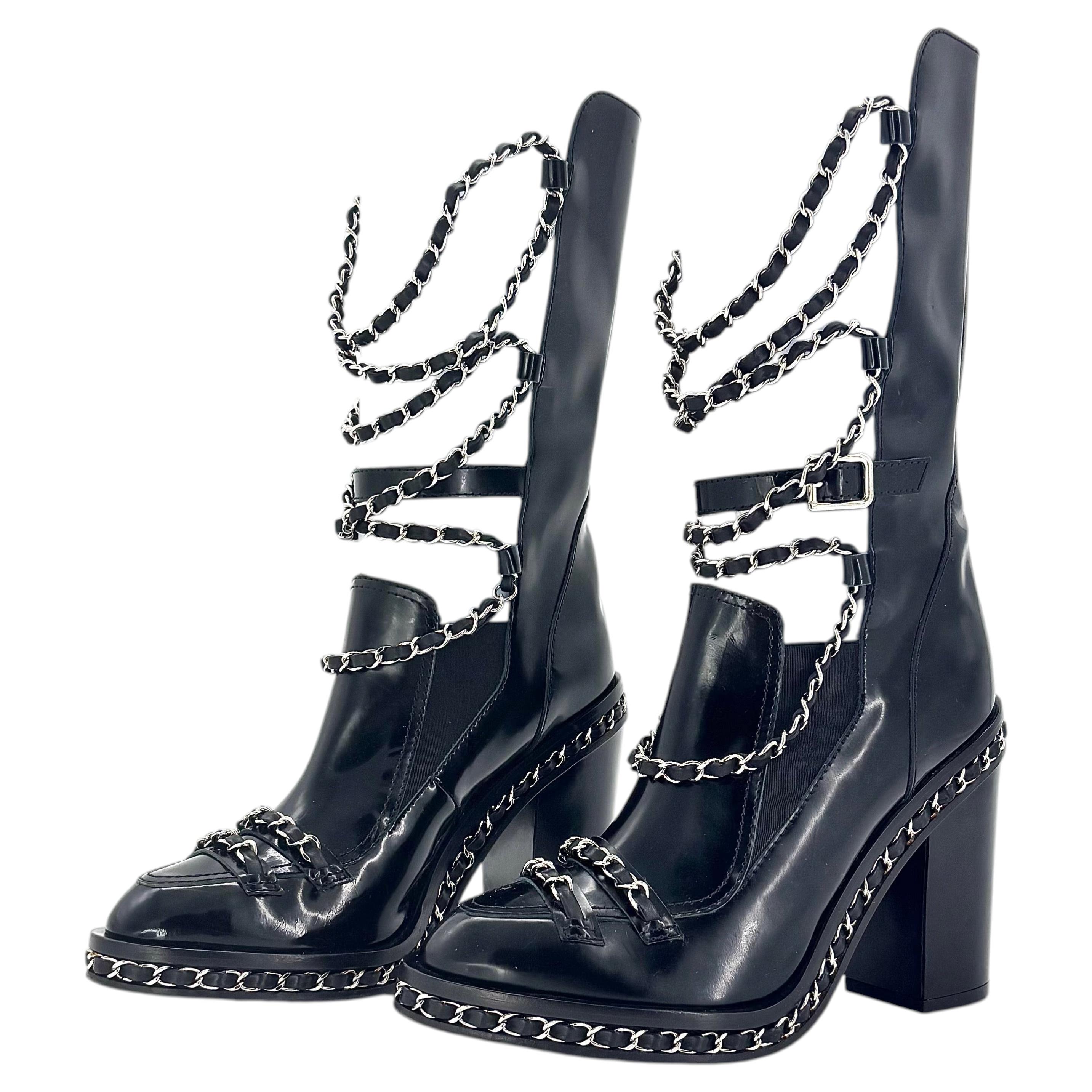 Chanel H/W 2013 Karl Lagerfeld „Chain Obsession“ Stiefel aus Lackleder mit Blockabsatz, Größe 37