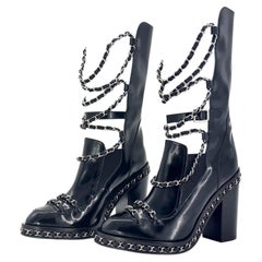 Chanel A/W2013 Karl Lagerfeld Chain Obsession Patent Leather Block Heel Boots 37