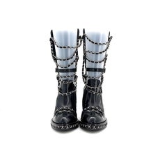 Chanel A/W2013 Karl Lagerfeld Chain Obsession Patent Leather Block Heel Boots 39