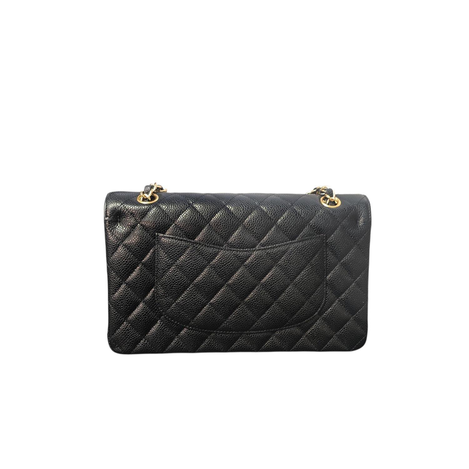 Black Chanel  A01112 Classic Quilted Caviar Medium Double Flap Bag For Sale